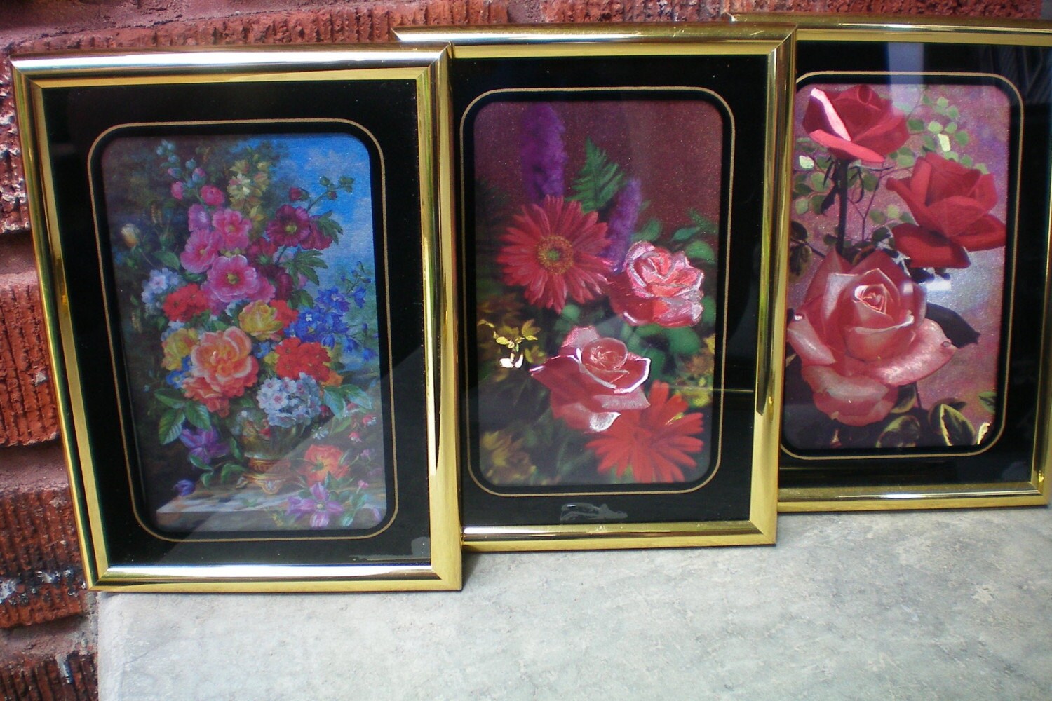 Vintage Foil Art Pictures in Metal Frames