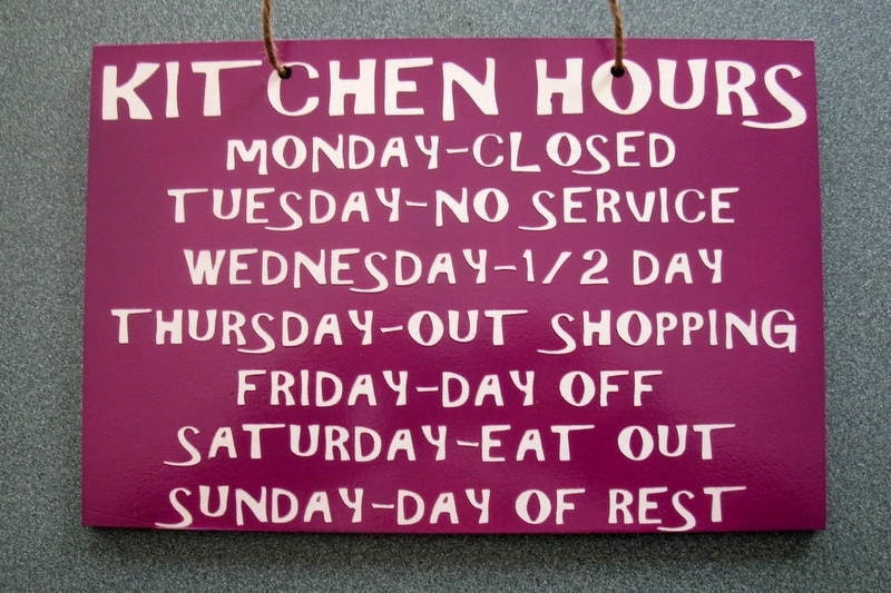 Wooden Painted Funny Kitchen Hours Sign 6 in x 9 in