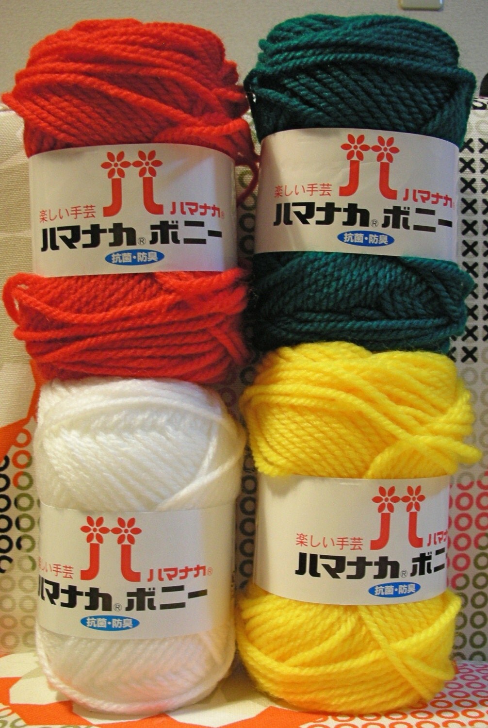 Japanese Hamanaka Boni Yarn for Tawashi Red Green White