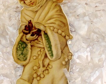 Victorian Child Robins Nest Snow Angel Die Cut Christmas Ornament