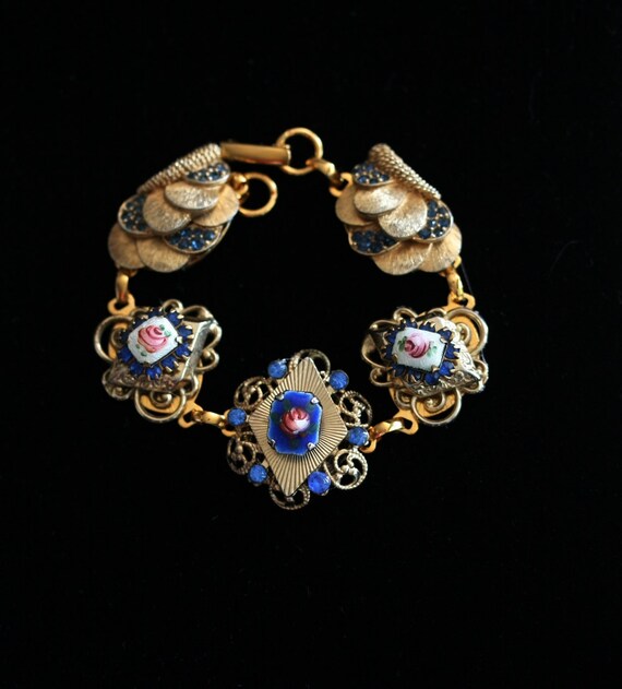 Rhinestone Charm Bracelet Enamel Charm Bracelet Handmade