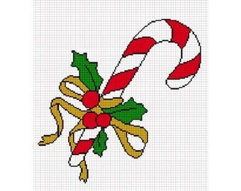 INSTANT DOWNLOAD Chella Crochet Christmas Candy Cane Holly Berries Afghan Crochet Pattern Graph Chart .PDF