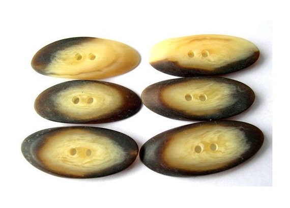 6 Vintage plastic buttons oval unique shape olive green to
