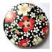 3 Buttons, wood, 40mm, black with white red flowers picture, for crafts, button jewelry