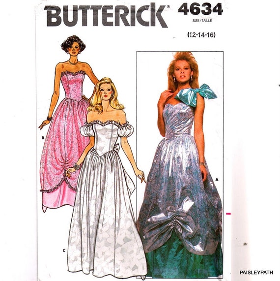 Prom or Bridesmaid dress Sewing pattern 80s Strapless Puffy