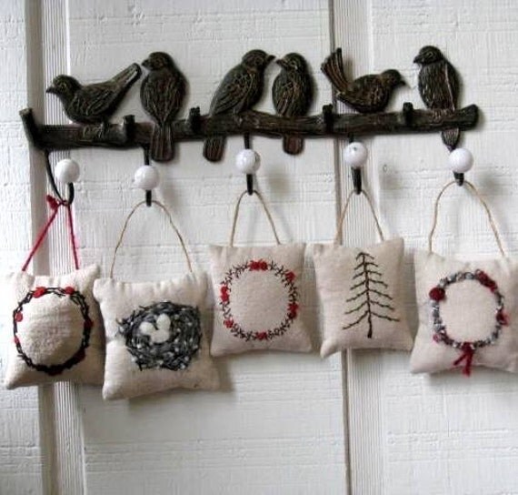 Items similar to holiday collection of 5 ornaments or door hanging on Etsy