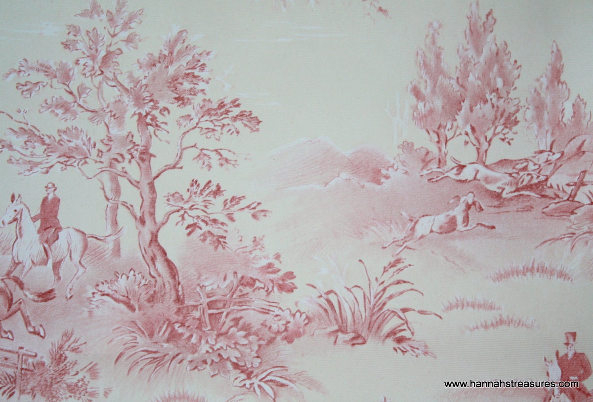 1940’s Vintage Wallpaper Dark Pink Toile Wallpaper with