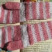 Handknit Mittens - Long Cuff - Pink with Frosted White Stripes