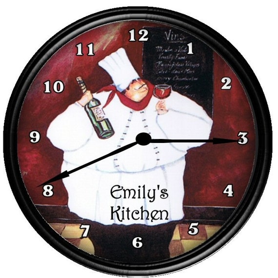 Personalized Fat Chef Bistro Kitchen Wall Clock Gift