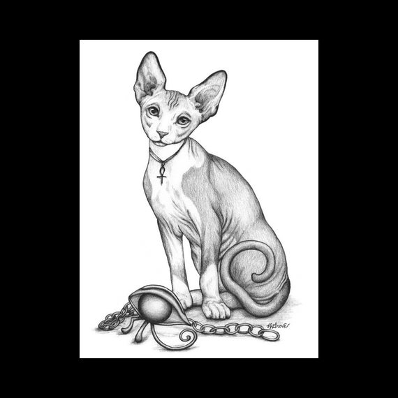 Sphynx Cat and Eye of Ra 12 x 16 Signed Giclee Fine Art Print