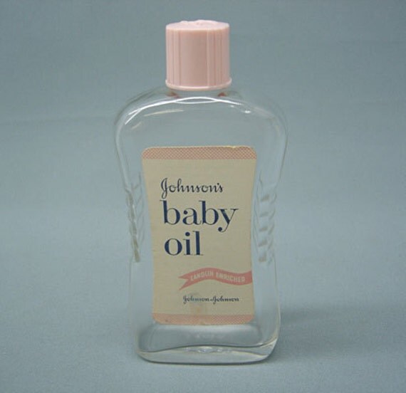 1960 Vintage Johnson & Johnson BABY OIL Glass BottlePerfect