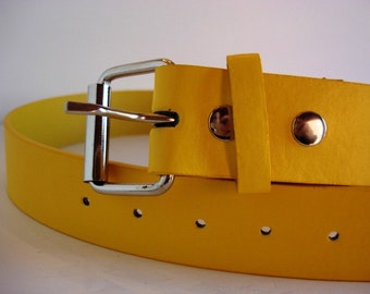 Belt for Belt Buckle, Bonded Leather Snap Belt - Yellow