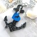 LOST AT SEA - Black Glitter Anchor and Blue Mirror Heart Laser Cut Acrylic Charm Necklace