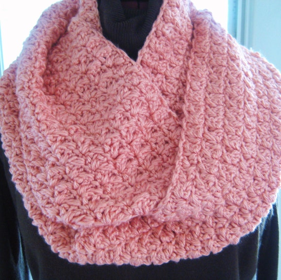 Crochet Scarf Infinity Circle Loop Style Peach by PeppersAttic