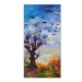 REDUCED Blackbird Gathering Autumn Scene Cropped Willow Tree Birds - Impressionist Oil Painting by Ginette 10 by 20 inches