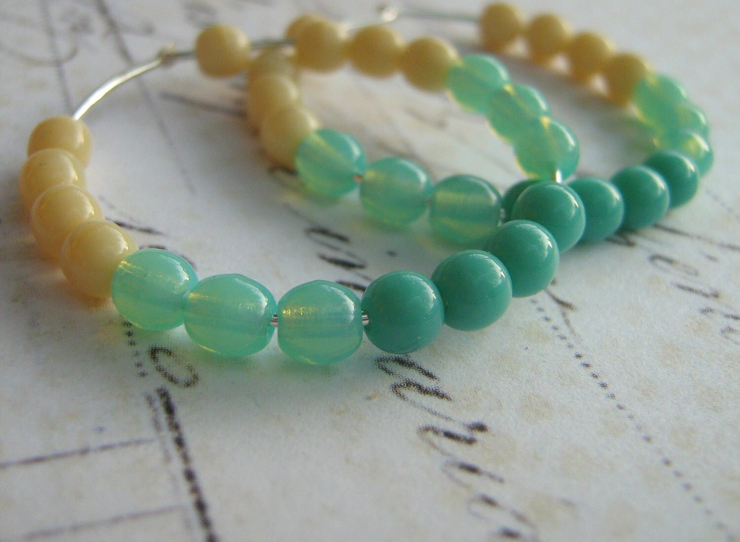 Aqua Hoop Earrings Sterling Silver Hoop Earrings Aqua Cream