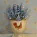 reserved for Rebecca DESPOSIT Egg Cup painting with grape hyacinth muscari and rooster original ooak still life FREE usa shipping