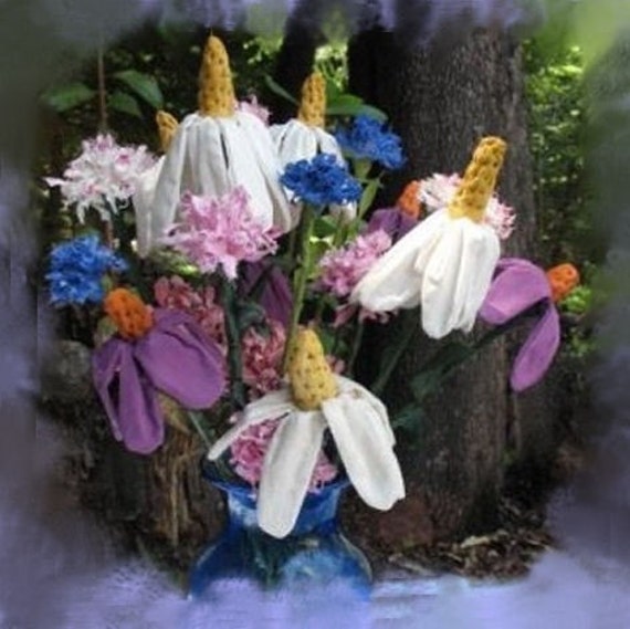 Primitive PDF Pattern, Primitive Flowers, Primitive Flower Bouquet, Cornflowers, Carnations, Coneflowers