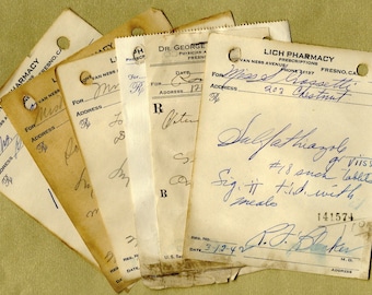 Vintage Handwritten Pharmacy Prescriptions for Collage, Paper Arts, Mixed Media & MORE PSS 1250