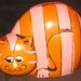 Vintage MOD 60s Plaster Painted Pink and Orange Striped Cat Bank