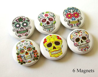 Sugar Skull Dia De Los Muertos 1" refrigerator MAGNETS Day of the Dead skeleton calavera stocking stuffer flair party favors shower gifts