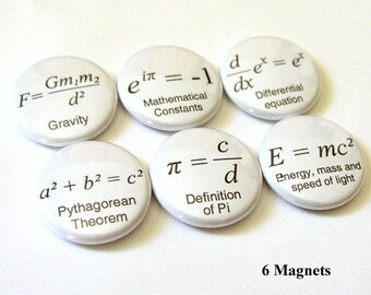 Math Teacher gift Formulas arithmetic refrigerator MAGNETS Nerd Science Pi day Equations Geekery button pins back to school party favors