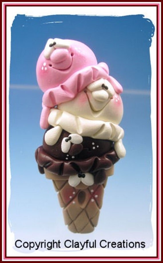 Becky's Polymer Clay Triple Scoop Ice Cream Cone