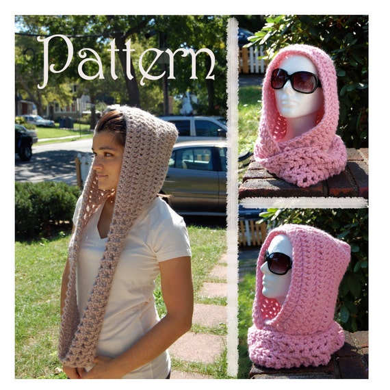 free  pattern easy knitted hooded scarf  Hoodie Easy Scarf / Pattern  CROCHET  PATTERN