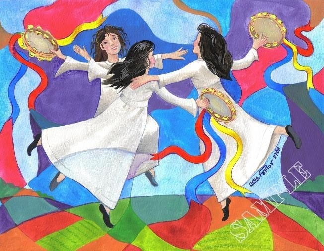 Dance with Tambourines giclee print wall art judaica by PearlBrush