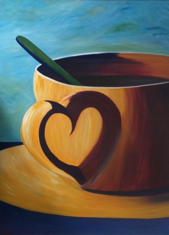 Acrylic Artwork Coffee Cup heart reflection original