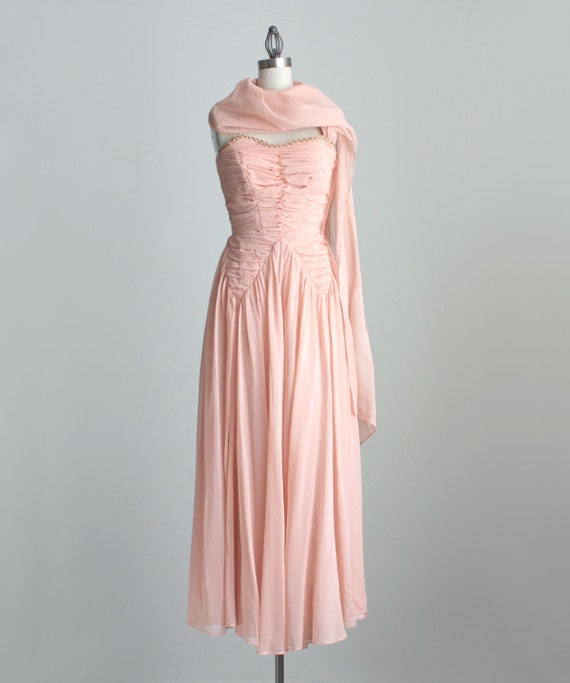 Items similar to PINK DRESS 1930s Vintage Pink Party Dress And Scarf ...