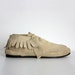 Moccasin Boots 1980s Tan Leather Fringe Trim Ankle Boots Sz 7 1/2 7.5