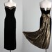 VELVET PARTY DRESS 1990s Vintage Black And Gold Strapless Velvet Evening Gown