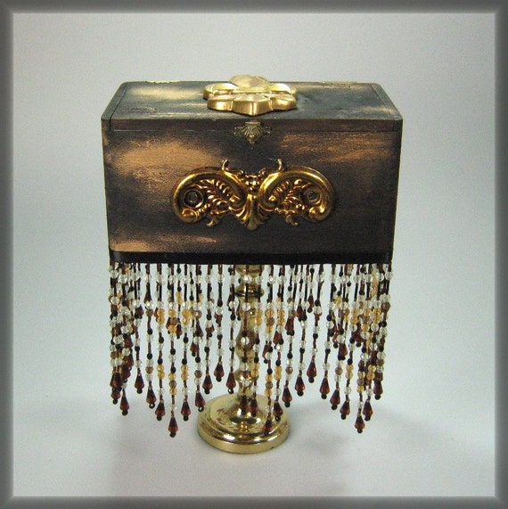 Wood Trinket Box Jewelry box Pedestal beaded by designtalentedone