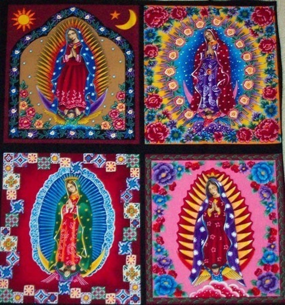 OUR LADY OF GUADALUPE Four Picture Quilt Fabric by susiecraft