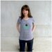Tshirt for women - limited edition - S/L - geometric peacock feather in black and mint green on heather gray - TAIL FEATHER