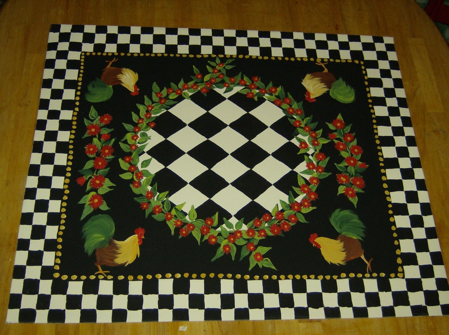 Floorcloth FRENCH COUNTRY ROOSTER hand painted rug