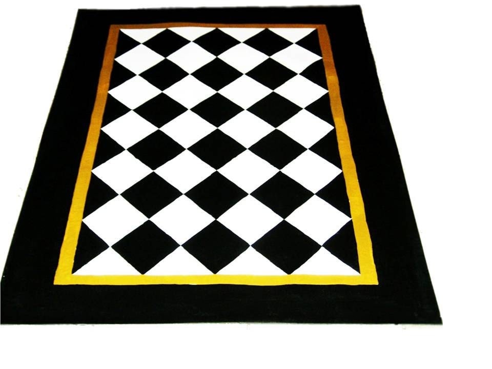 FLOORCLOTH Black and White Diamond Pattern hand painted rug