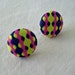 Mod Fabric Button Post Earrings - Yellow, Pink and Navy