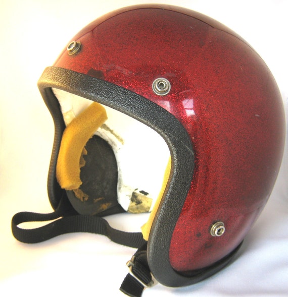 Vintage Motorcycle Helmet Red Metal Flake