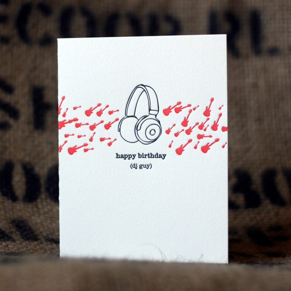 Items similar to Letterpress Notecard happy birthday dj guy on Etsy
