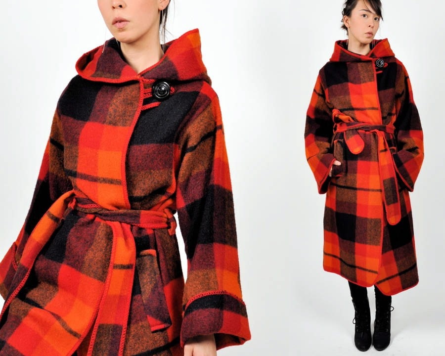 vintage long wool PLAID BLANKET COAT