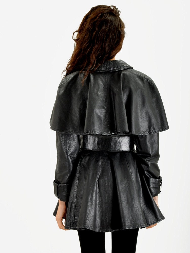 Black Leather Draped CAPE COAT