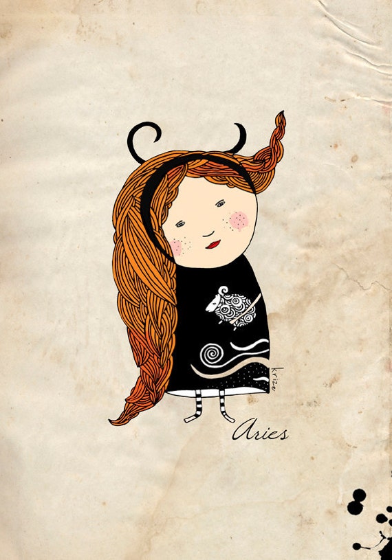 Illustration Print Aries Girl Zodiac Art Zodiac Aries by krize