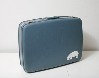 Big Vintage Suitcase with Hand Painted Hippo