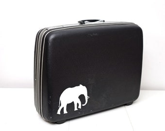 Upcycled XL Samsonite Suitcase with Hand Painted Elephant