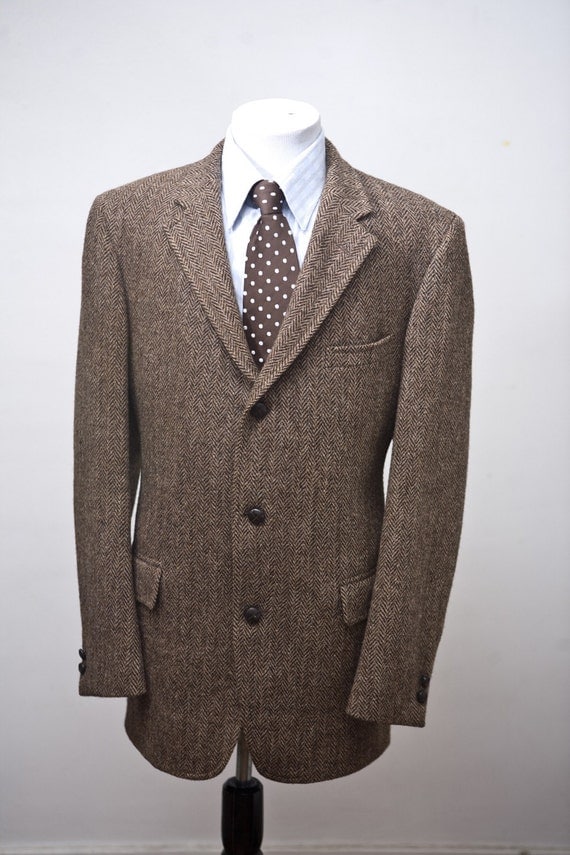 Vintage Harris Tweed Wool Herringbone Sport Coat by BrightWall