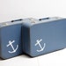 Vintage Matching Luggage Set Upcycled with Screen Printed Anchors