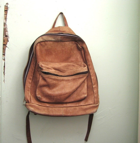 small tan leather backpack