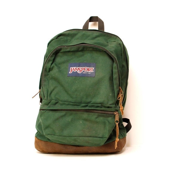 vintage 80s JANSPORT green canvas BACKPACK unisex made in USA